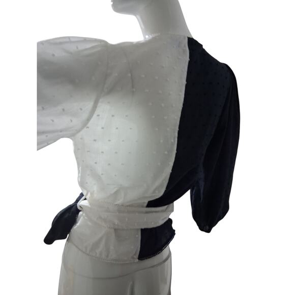 Anthropologie Farm Rio Womens size XS Swiss Dot Wrap Puff Sleeve Color Block Top - Picture 4 of 11